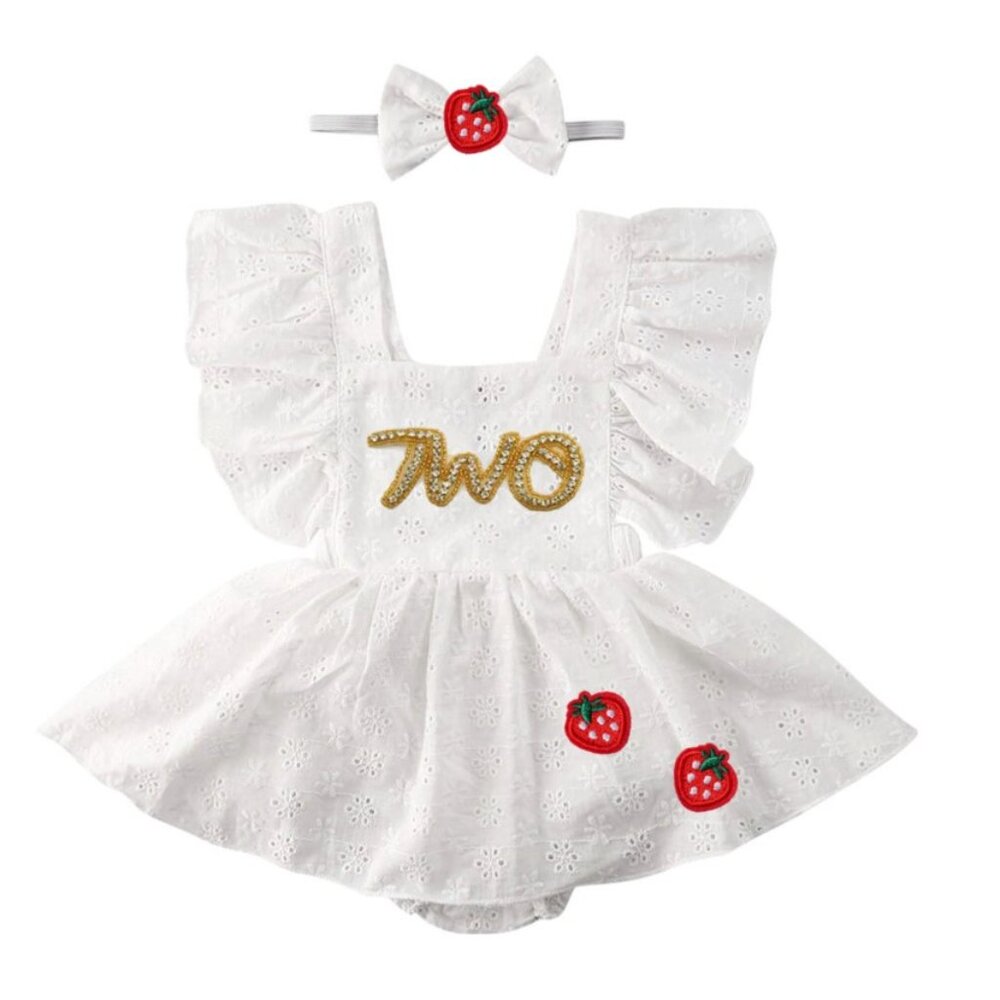 Strawberry Dress Second Birthday Romper Dress Clothes Berries outfit bodysuit - Picture 2 of 7